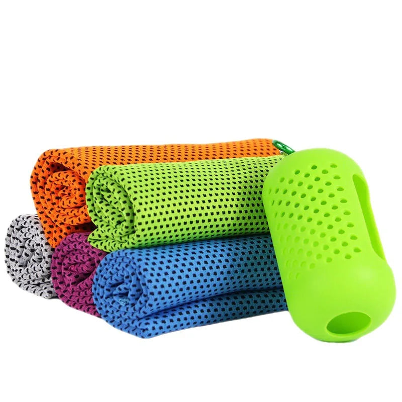 Portable Ice Silk Towel Sports Instant Cooling Ice Towel Outdoor Travel Fitness Running Swim Towel Silicone Bag