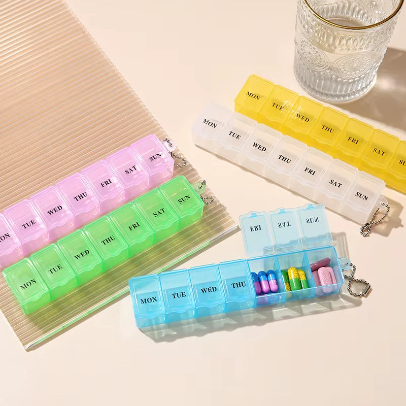 1Pcs New Weekly Mini Pill Medicine Box 5 Colors Tablet Holder Storage Organizer Container 7 Grids Independent Lattice Hot