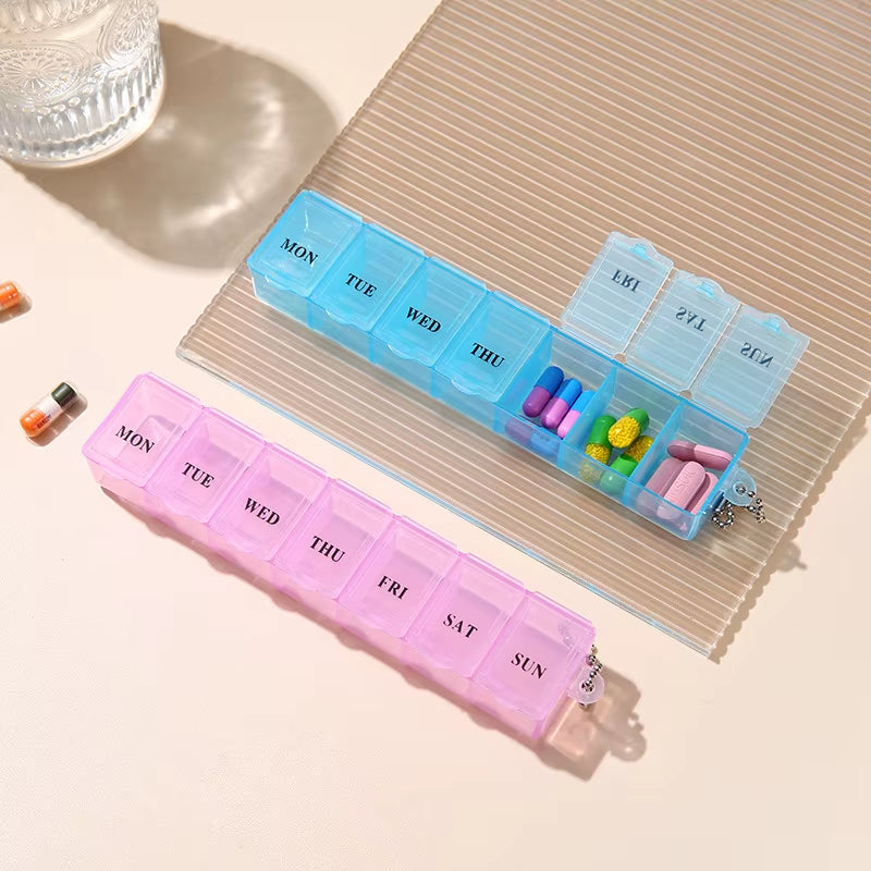 1Pcs New Weekly Mini Pill Medicine Box 5 Colors Tablet Holder Storage Organizer Container 7 Grids Independent Lattice Hot