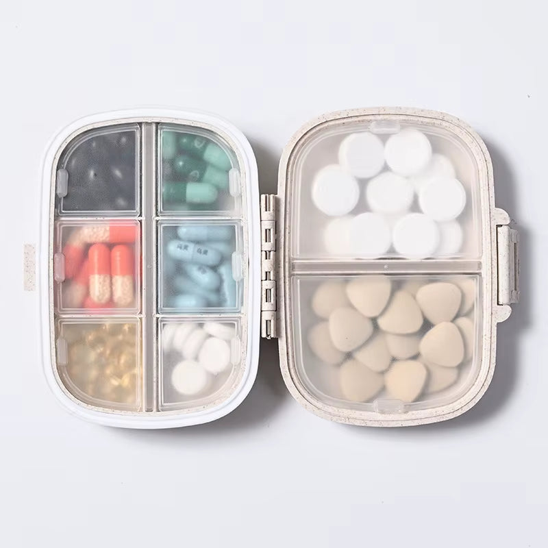 8 Grids Organizer Container for Tablets Travel Pill Box with Seal Ring Small Box for Tablets Wheat Straw Container for Medicines