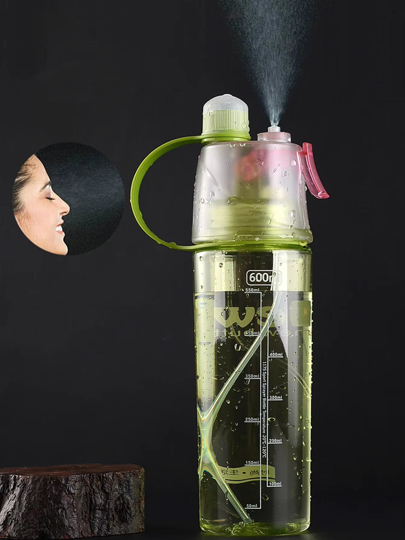 600ML Sports Water Bottle Drinking Spray Fog Water Bottle Male and Female Plastic Water Bottle for Cycling Hiking Outdoor Gym