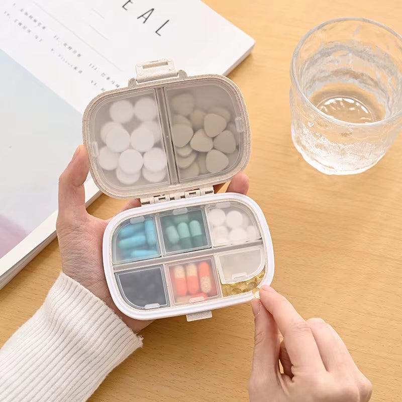 8 Grids Organizer Container for Tablets Travel Pill Box with Seal Ring Small Box for Tablets Wheat Straw Container for Medicines