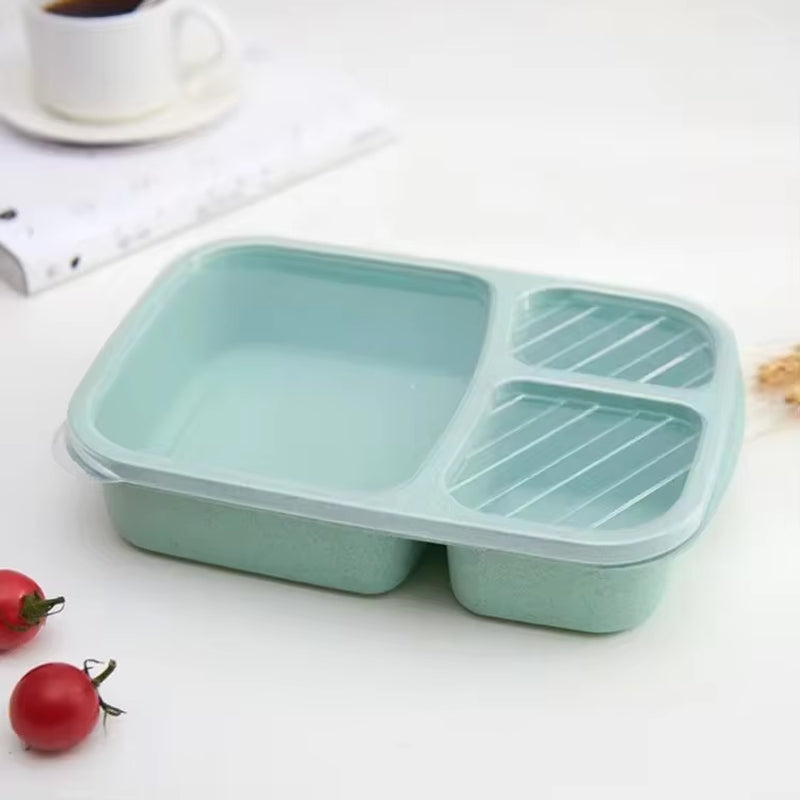 Bento Lunch Box 3 Compartment Wheat Straw Meal Prep Food Storage Containers Plastic, 1 Pack