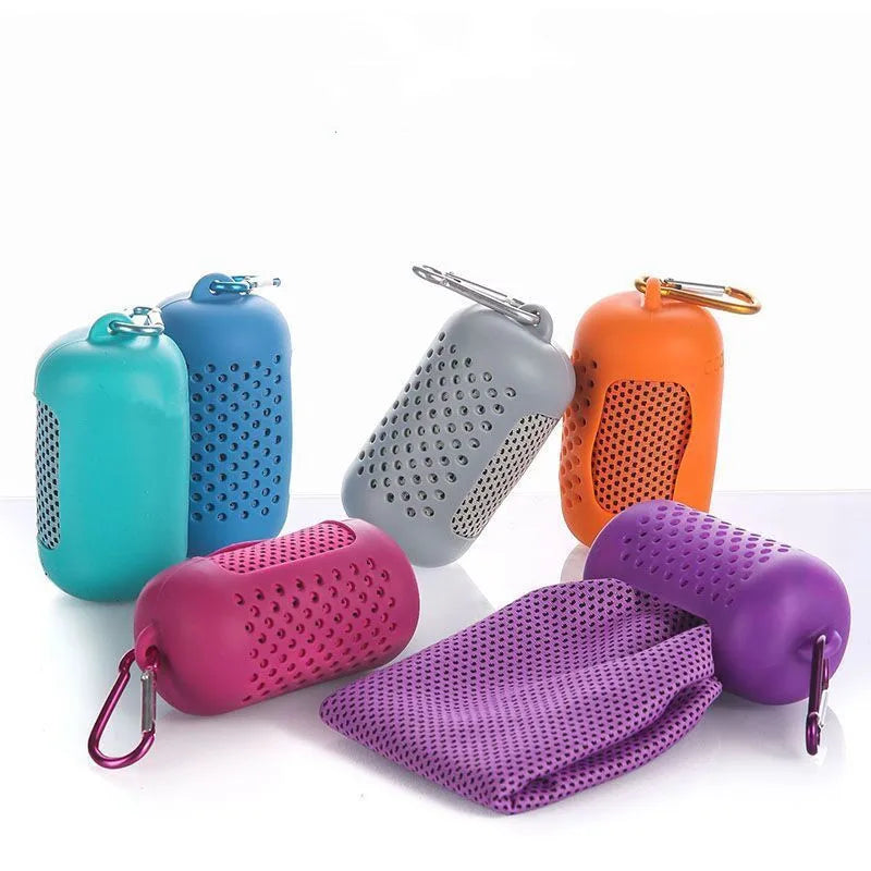 Portable Ice Silk Towel Sports Instant Cooling Ice Towel Outdoor Travel Fitness Running Swim Towel Silicone Bag