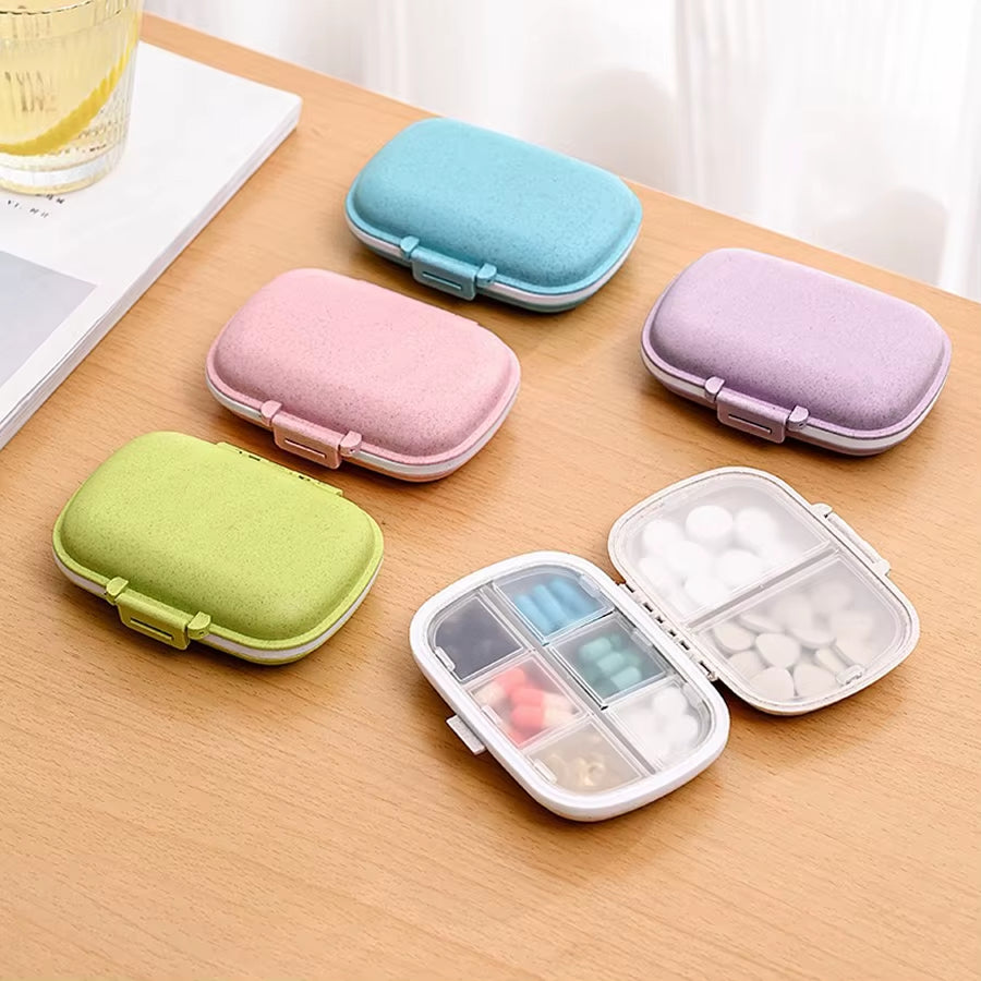 8 Grids Organizer Container for Tablets Travel Pill Box with Seal Ring Small Box for Tablets Wheat Straw Container for Medicines