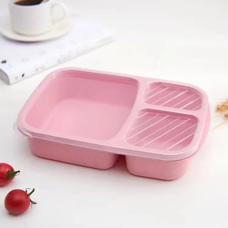 Bento Lunch Box 3 Compartment Wheat Straw Meal Prep Food Storage Containers Plastic, 1 Pack