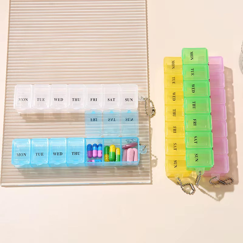 1Pcs New Weekly Mini Pill Medicine Box 5 Colors Tablet Holder Storage Organizer Container 7 Grids Independent Lattice Hot