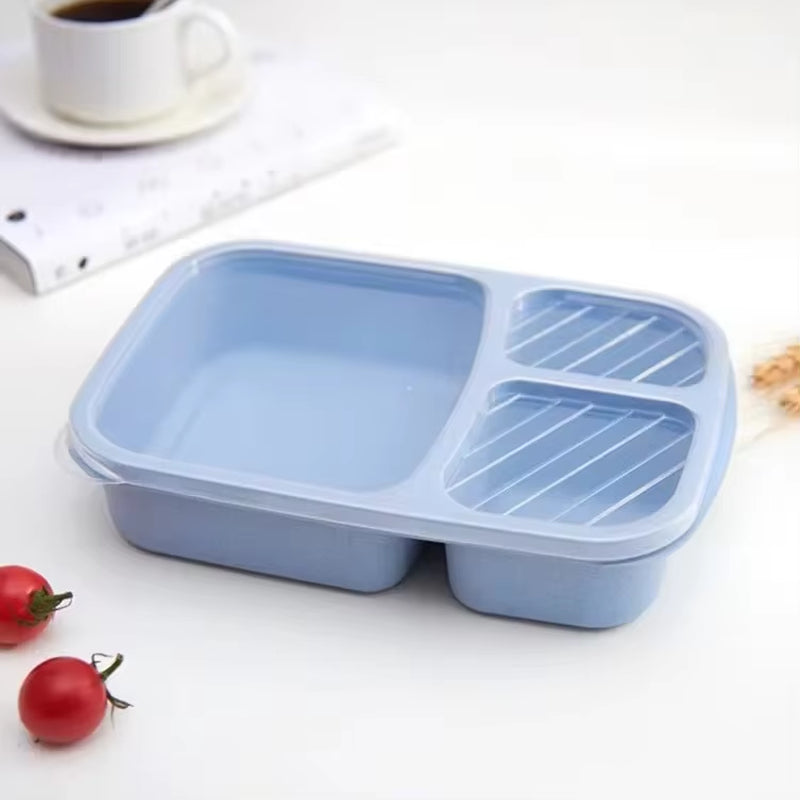 Bento Lunch Box 3 Compartment Wheat Straw Meal Prep Food Storage Containers Plastic, 1 Pack